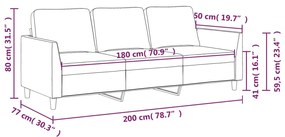 Sofá de 3 lugares 180 cm couro artificial preto