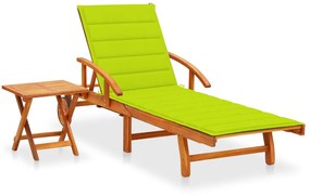 vidaXL Espreguiçadeira de jardim com mesa e almofadão acácia maciça