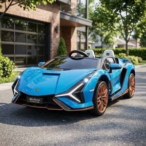 Carro elétrico infantil 3 a 7 anos Lamborghini Sián para 2 pessoas, 24V, 4x4, Pneus EVA, Controlo Remoto Azul