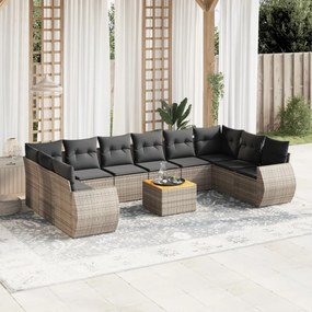 11 pcs conjunto sofás de jardim c/ almofadões vime PE cinzento