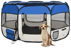 Parque dobrável p/ cão c/ saco de transporte 125x125x61cm azul