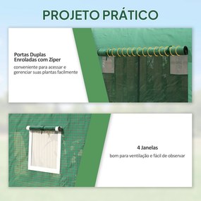 Estufa Jardim Tipo Túnel com 4 janelas e 2 portas para Plantas de PE de aço 300x100x200 cm Verde