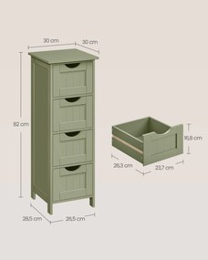 Armário de casa de banho 4 gavetas 30 x 30 x 82 cm verde louro