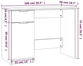 Secretária 100x50x75 cm derivados de madeira cinzento sonoma