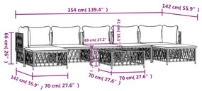 8 pcs conjunto lounge de jardim com almofadões aço branco