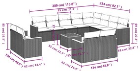 13 pcs conjunto de sofás de jardim com almofadões vime PE preto