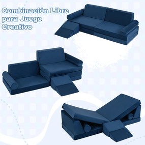 Sofá infantil modular de 10 peças 151 x 99 x 44 cm dobrável, com felpa macia e espuma elástica; capas com fechos de correr, laváveis na máquina, para