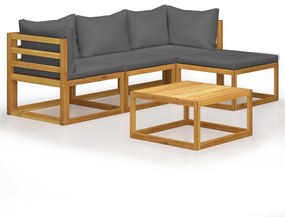 vidaXL 5 pcs conj. lounge jardim c/ almofadões madeira acácia maciça
