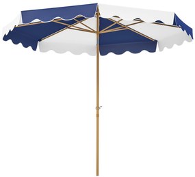 Outsunny Chapéu de Sol de Jardim Ø267 cm Chapéu de Sol de Exterior com Ângulo Inclinável e Manivela Proteção UV 50+ Azul e Branco | Aosom Portugal