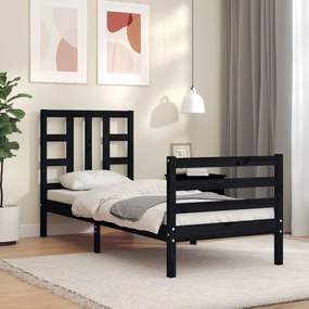 vidaXL Estrutura cama de solteiro c/ cabeceira madeira maciça preto