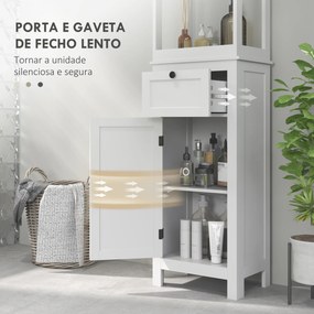 Coluna Casa de Banho Móvel Casa de Banho com Gaveta Porta Prateleira Ajustável e 2 Compartimentos  40x30x165 cm Branco