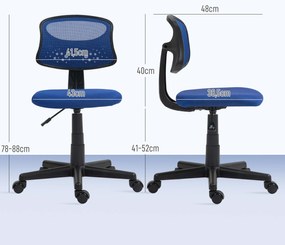 Cadeira de Escritório sem Apoio para os Braços com Encosto de Malha Respirável Altura Ajustável 43x48x78-88 cm Azul