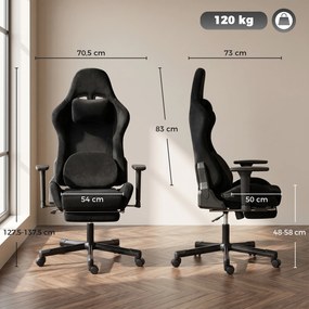 Cadeira Gaming, 73 x 70,5 x 137,5 cm, Massagem com Calor, Preta