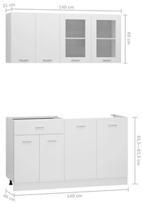 4 pcs conjunto armários de cozinha contraplacado branco