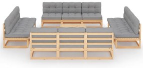 13 pcs conjunto lounge de jardim c/ almofadões pinho maciço