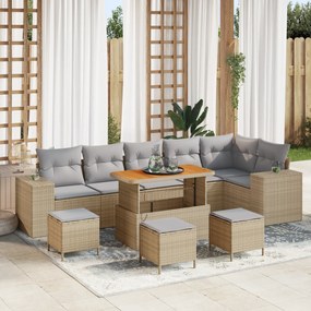 Conjunto de Sofá de Jardim de 10 Peças com Almofadas Bege Polyrattan A