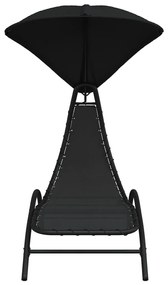 Espreguiçadeira com toldo 167x80x195 cm tecido e aço preto