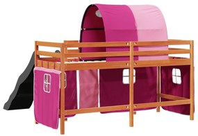 Cama alta para criança com túnel 80x200 cm pinho maciço rosa