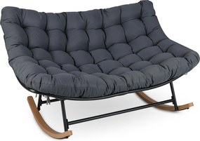Cadeira de Baloiço Dupla, 150 x 110,5 x 81 cm, Estrutura Metálica Reforçada, Cinzento