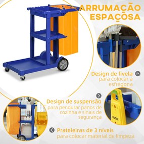 Carro de Limpeza com Bolsa Carrinho de Limpeza com Rodas e 3 Prateleir