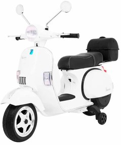 Vespa elétrica para Crianças 12V Scooter, Rodas Espuma EVA assento couro ecológico Branca