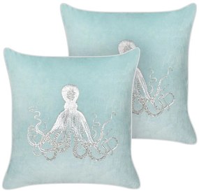 Conjunto de 2 almofadas decorativas com motivo de polvo em veludo azul 45 x 45 cm LAMINARIA Beliani