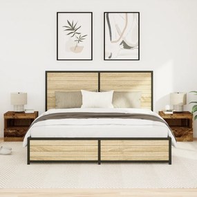 Camas de Cabeceira vidaXL com Luzes LED 2 pcs Madeira Antiga 50x40x45 cm