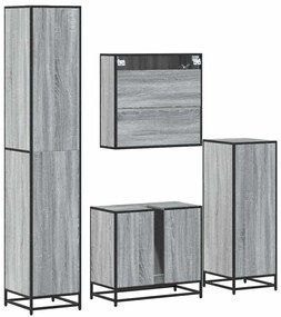 4 pcs Conjunto móveis casa de banho madeira proc. cinza sonoma