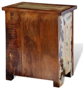 Mesa de cabeceira com 2 gavetas, madeira reciclada maciça