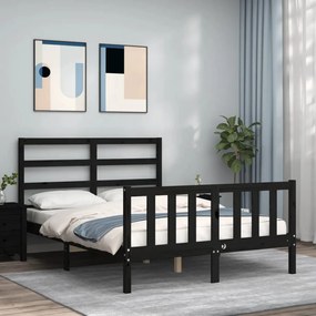 vidaXL Estrutura de cama com cabeceira 140x190 cm madeira maciça preto