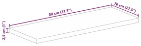 Tampo de mesa retangular 80x70x2,5 cm madeira recuperada maciça