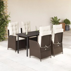 5 pcs conjunto jantar p/ jardim c/ almofadões vime PE castanho