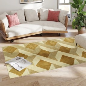 Tapete Sala de Estar 170x120 cm Tapete Lavável na Máquina de Lavar Pelo Curto Estilo Moderno Creme e Castanho Claro
