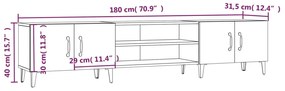 Móvel de TV 180x31,5x40cm derivados de madeira branco brilhante