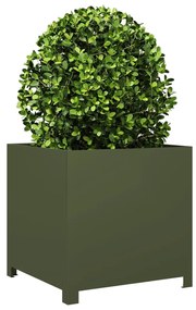 Vaso/floreira de jardim 50x50x50 cm aço verde azeitona