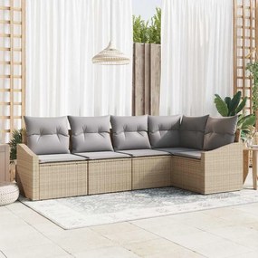 vidaXL Conjunto de Sofá de Jardim de 5 Peças com Almofadas Bege de Polirattan