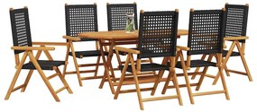Conjunto de Jantar para Jardim Manual 7 pcs Preto