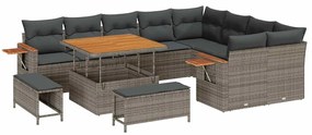 Conjunto de Sofá de Jardim vidaXL 12 Peças com Almofadas Cinza Vime PE