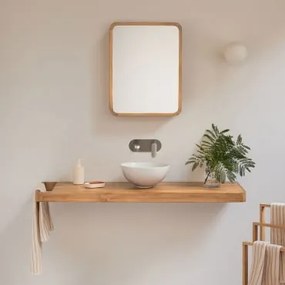 Conjunto De Móvel De Casa De Banho 130x45 Cm Suspenso Em Madeira De Teca Neill Madeira De Teca & Cinzento Escovado Para Pia Embutida Com Válvula De Dr