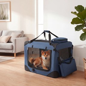 Transportadora dobrável tamanho M 72 x 52,5 x 52,5 cm para animais de estimação, com janelas de rede, 3 portas, cama felpuda e bolsos removíveis, para