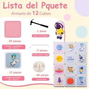 Guarda roupa Infantil de 12 Cubos para Bebéscom 2 secções para pendurar 107 x 36 x 142 cm Rosa