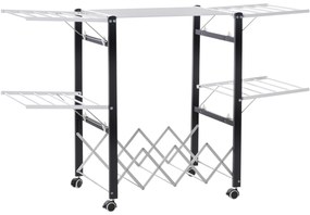 HOMCOM Estendal de Roupa Dobrável de Alumínio Móvel com 4 Alças Laterais Prateleira para Sapatos 4 Rodas com Freios 157,5x54x101cm Branco