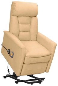 vidaXL Poltrona elevatória de massagens tecido de microfibra cor creme
