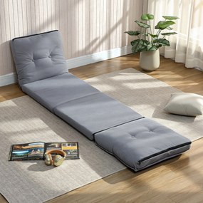 Poltrona chão dobrável de veludo canelado,  com encosto ajustável em 5 posições, 59 x 230 x 15 cm, cinzento