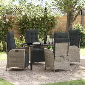 vidaXL Conjunto de Jantar de Jardim de 5 Peças Vime PE Cinzento Claro