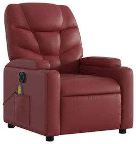 Poltrona massagens reclin. elétrica couro artif. vermelho-tinto