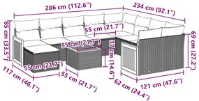 11 pcs conjunto sofás de jardim c/ almofadões vime PE preto