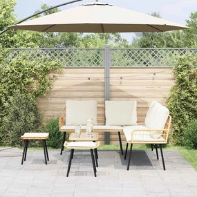Conjunto de Sofá de Jardim de 4 Peças com Almofadas em Rattan Poly Natural