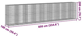 Cesto gabião com cobertura 850x100x200 cm ferro galvanizado