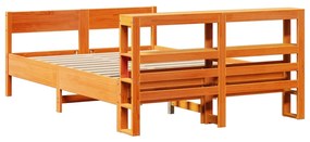 Cama sem colchão 140x200 cm madeira pinho maciça castanho-mel